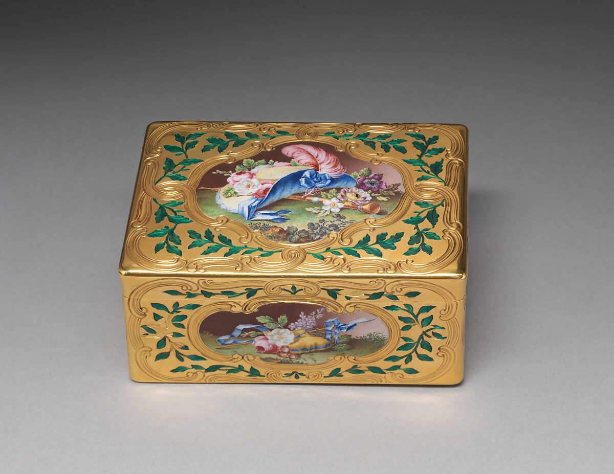 Snuffbox, Jean Ducrollay (French, born 1709, master 1734, recorded 1760), Gold, enamel, French, Paris