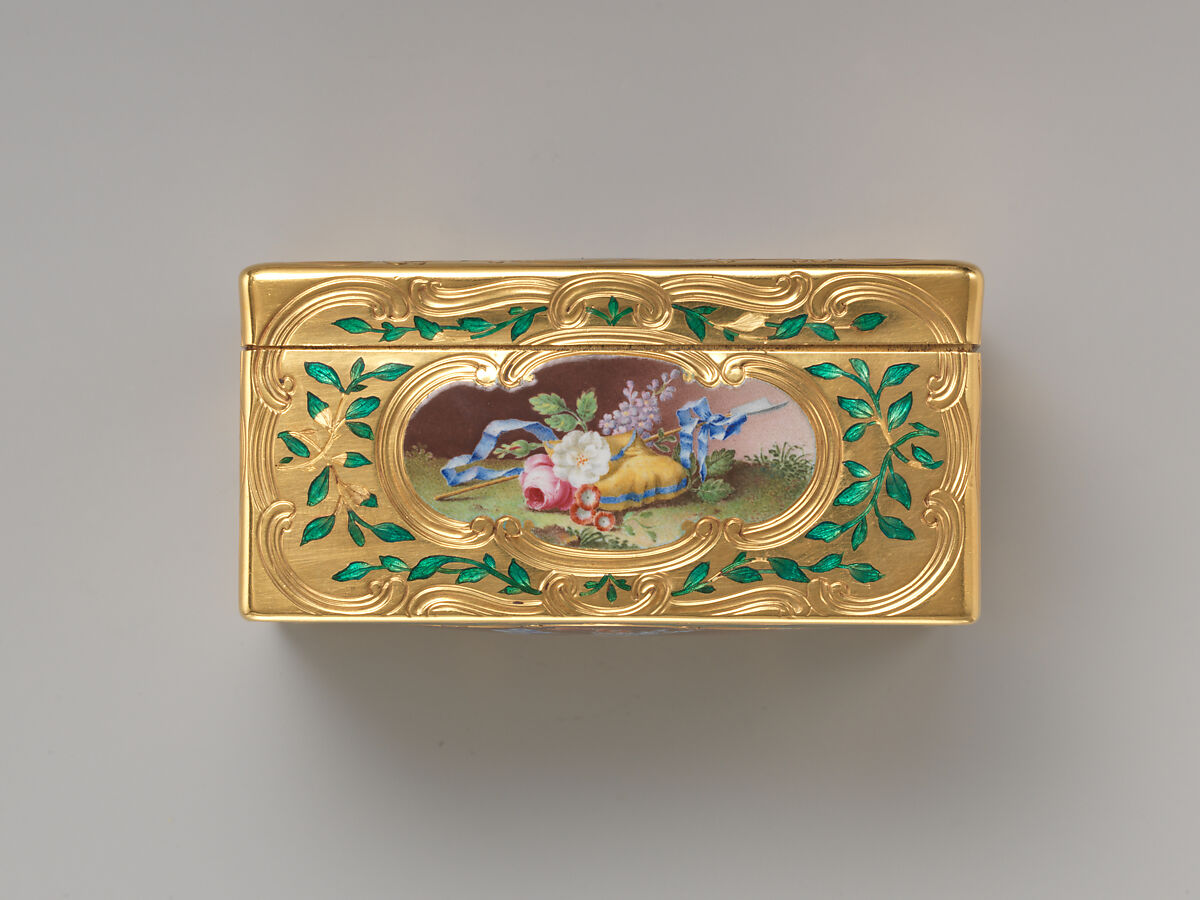 Snuffbox, Jean Ducrollay (French, born 1709, master 1734, recorded 1760), Gold, enamel, French, Paris
