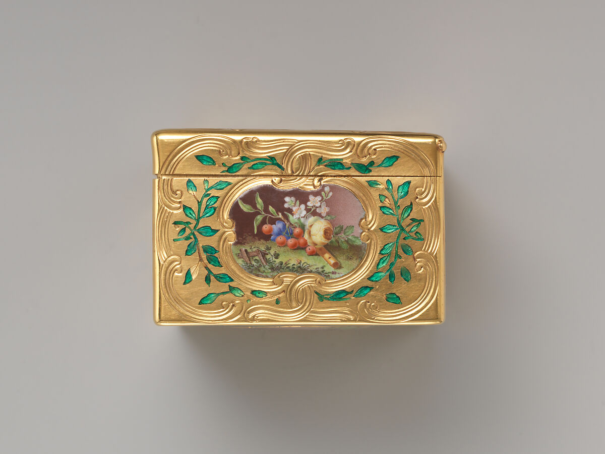 Snuffbox, Jean Ducrollay (French, born 1709, master 1734, recorded 1760), Gold, enamel, French, Paris