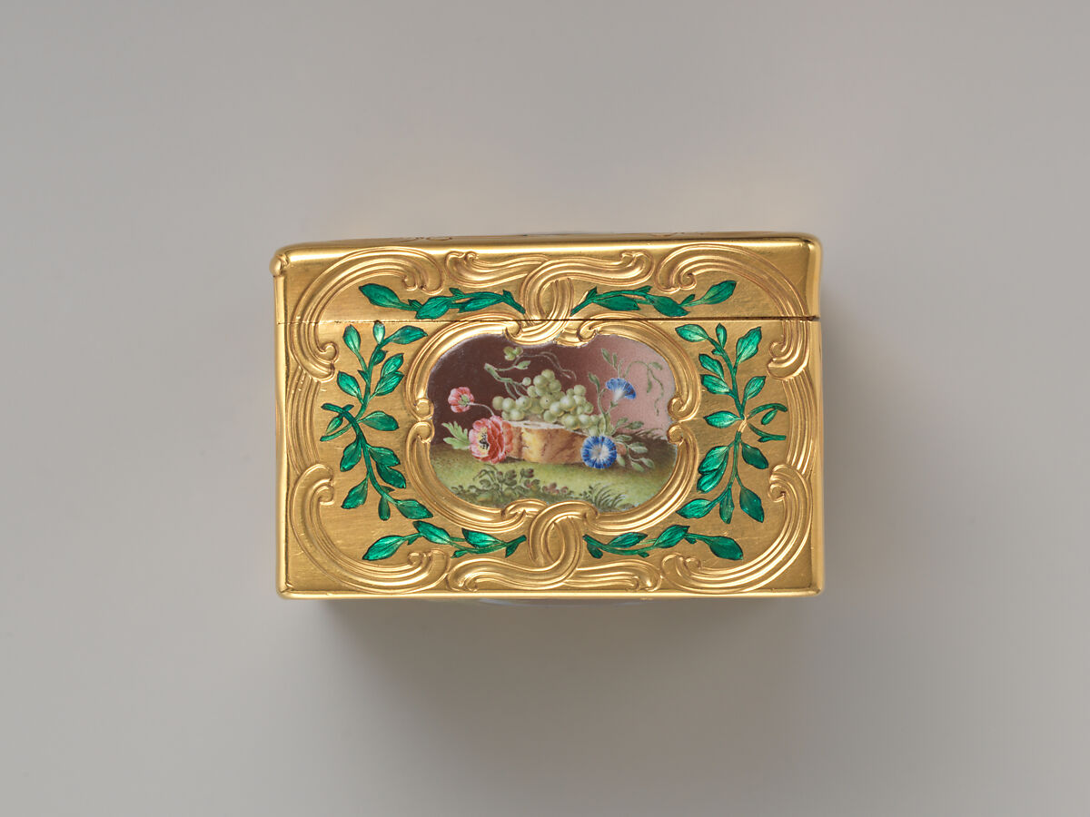 Snuffbox, Jean Ducrollay (French, born 1709, master 1734, recorded 1760), Gold, enamel, French, Paris