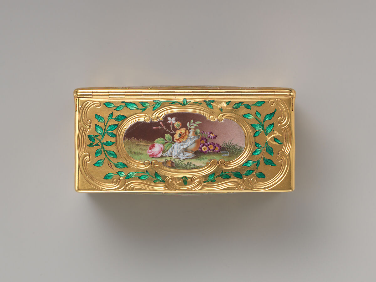 Snuffbox, Jean Ducrollay (French, born 1709, master 1734, recorded 1760), Gold, enamel, French, Paris