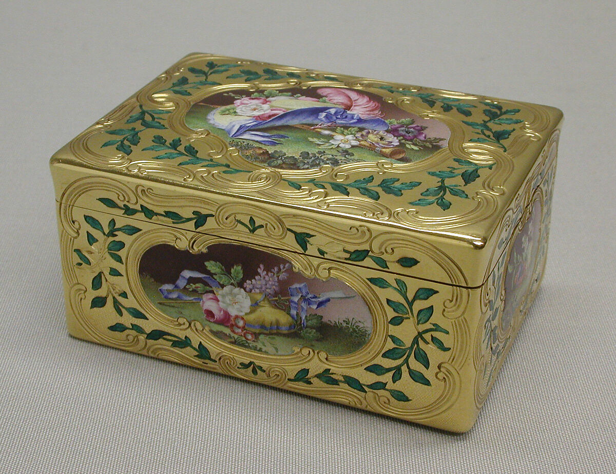 Snuffbox, Jean Ducrollay (French, born 1709, master 1734, recorded 1760), Gold, enamel, French, Paris