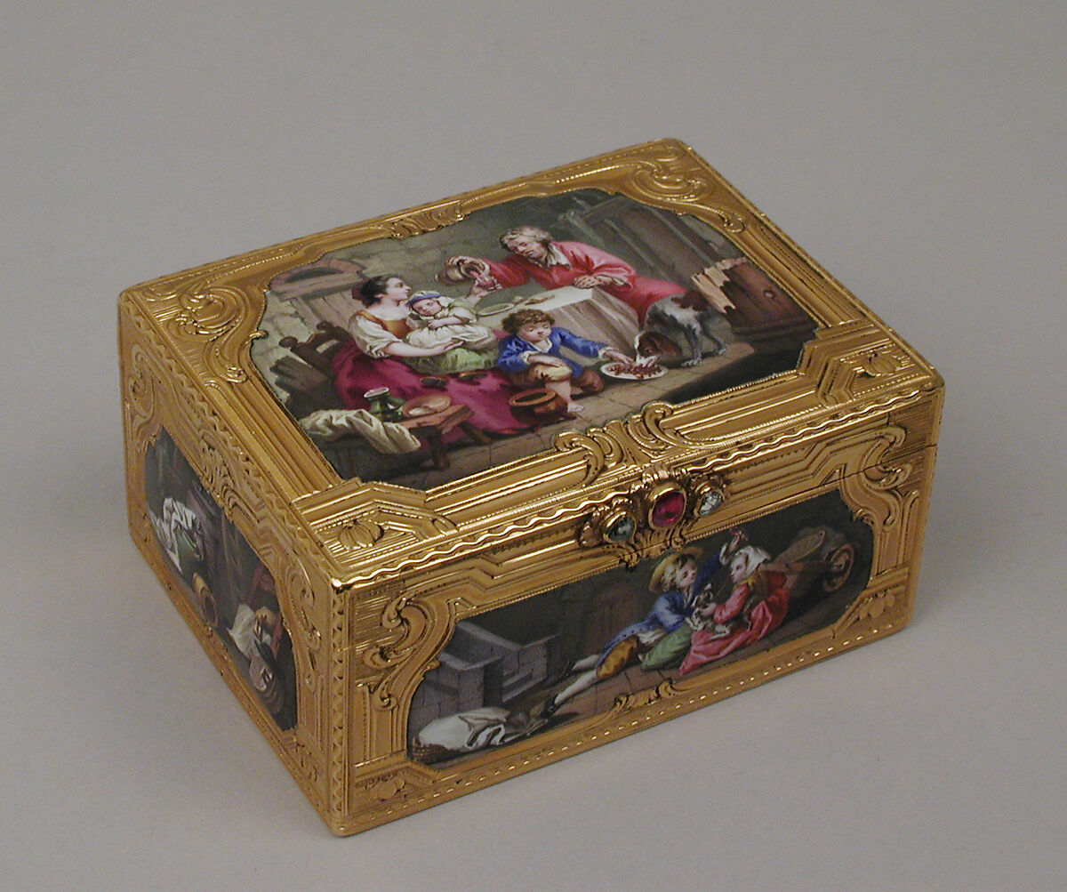 Snuffbox, Mathieu Coiny fils (born 1723, master 1755, recorded 1788), Gold, enamel, gem stones, French, Paris