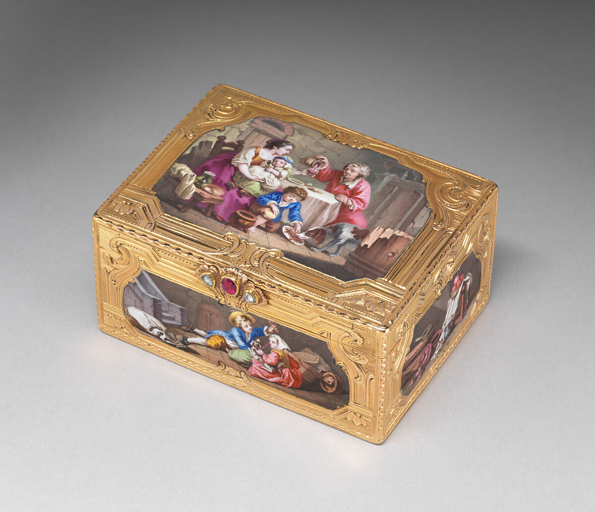 Snuffbox, Mathieu Coiny fils (born 1723, master 1755, recorded 1788), Gold, enamel, gem stones, French, Paris