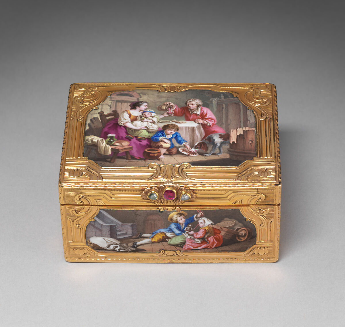 Snuffbox, Mathieu Coiny fils (born 1723, master 1755, recorded 1788), Gold, enamel, gem stones, French, Paris