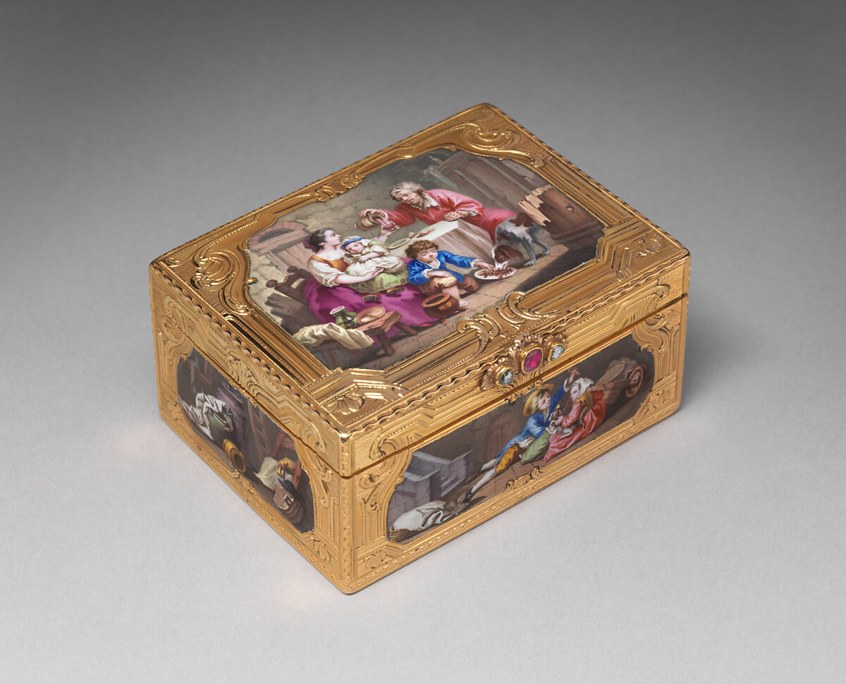 Snuffbox, Mathieu Coiny fils (born 1723, master 1755, recorded 1788), Gold, enamel, gem stones, French, Paris 