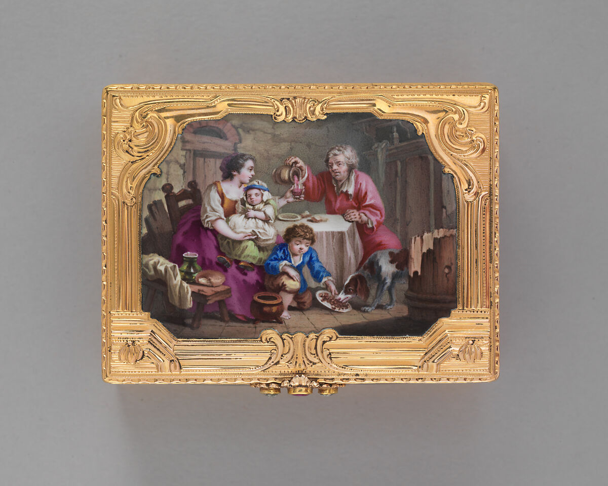 Snuffbox, Mathieu Coiny fils (born 1723, master 1755, recorded 1788), Gold, enamel, gem stones, French, Paris