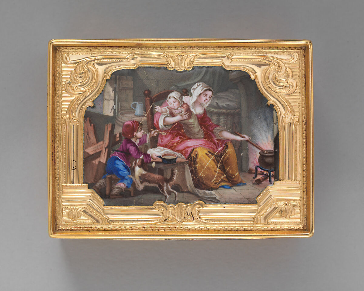 Snuffbox, Mathieu Coiny fils (born 1723, master 1755, recorded 1788), Gold, enamel, gem stones, French, Paris