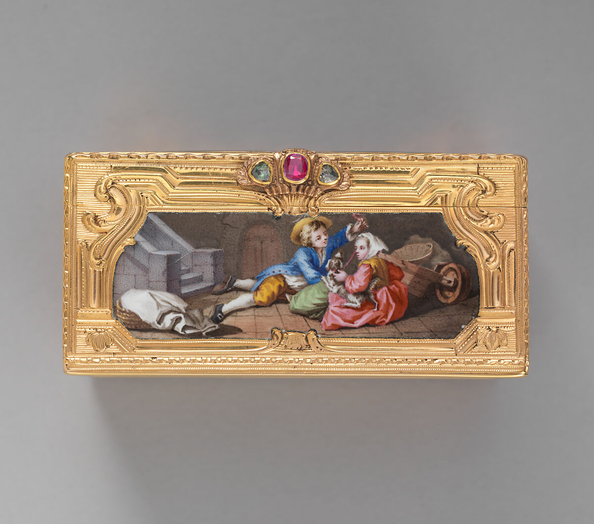 Snuffbox, Mathieu Coiny fils (born 1723, master 1755, recorded 1788), Gold, enamel, gem stones, French, Paris