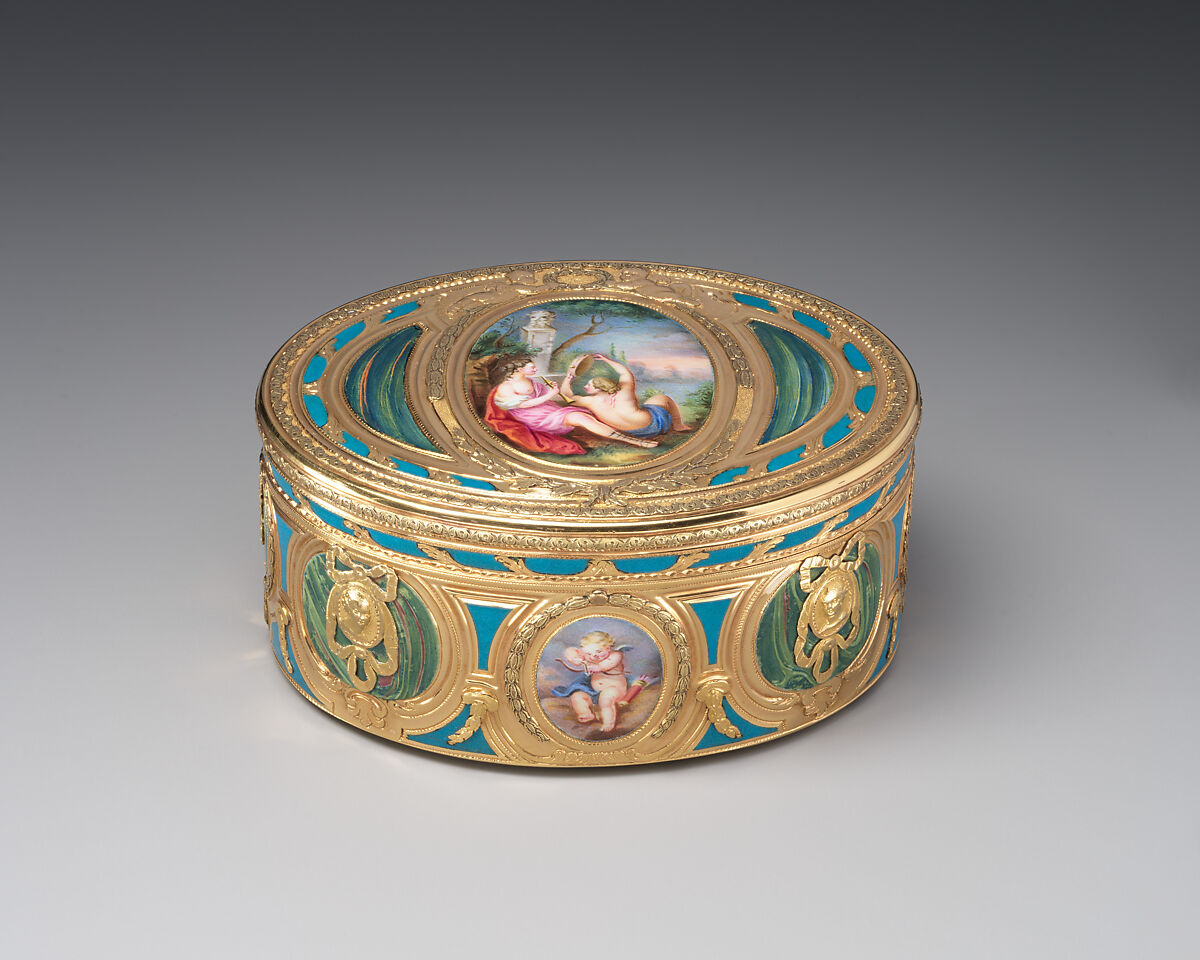 Snuffbox, Jean-Joseph Barrière (French, apprenticed 1750, master 1763, active 1793), Gold, enamel, French, Paris 
