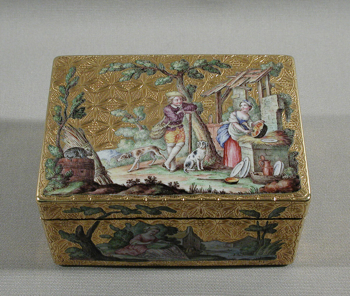 Snuffbox, Guillaume Loir (master 1716, retired 1767), Gold, enamel, French, Paris 