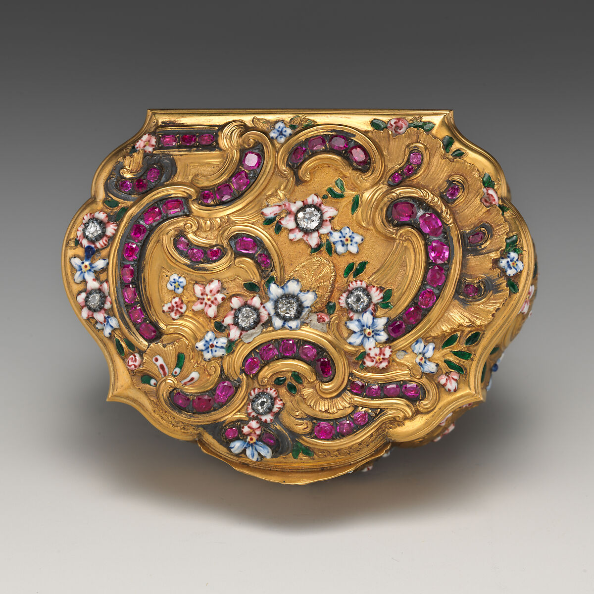 Snuffbox, Gold, enamel, rubies, diamonds, British