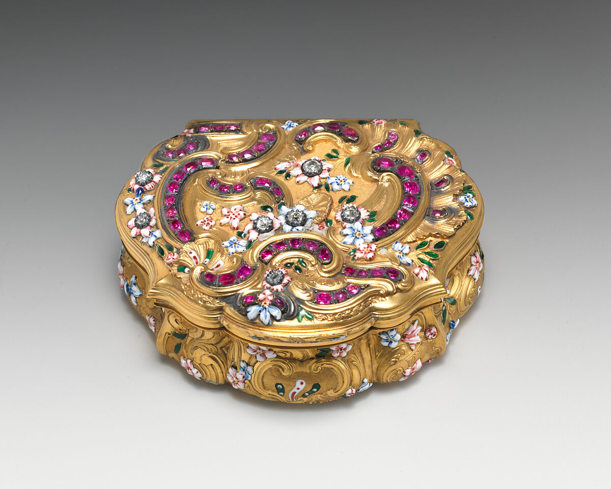 Snuffbox, Gold, enamel, rubies, diamonds, British 