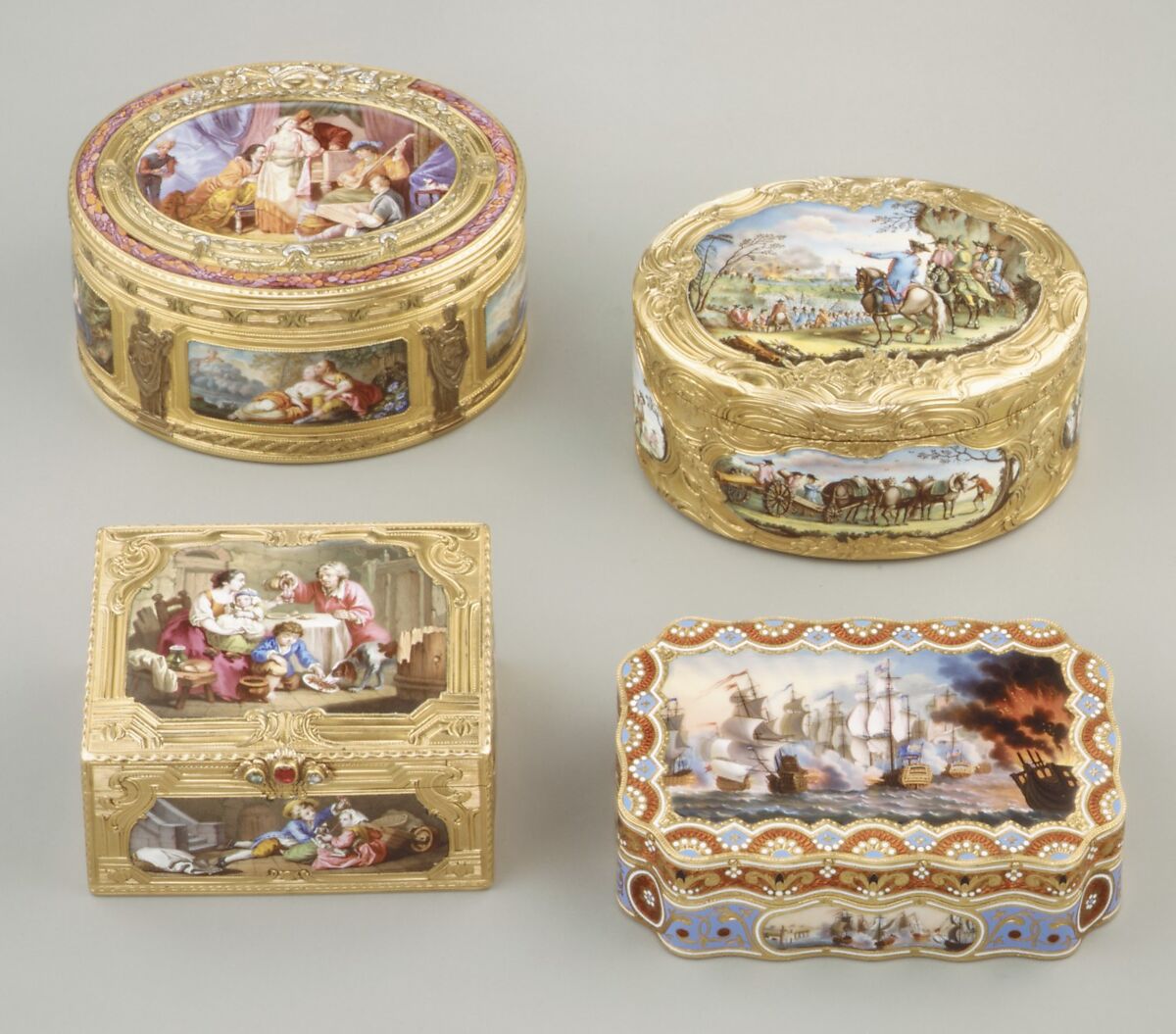 Snuffbox with military scenes, I.I.H., Gold, enamel, possibly Swiss