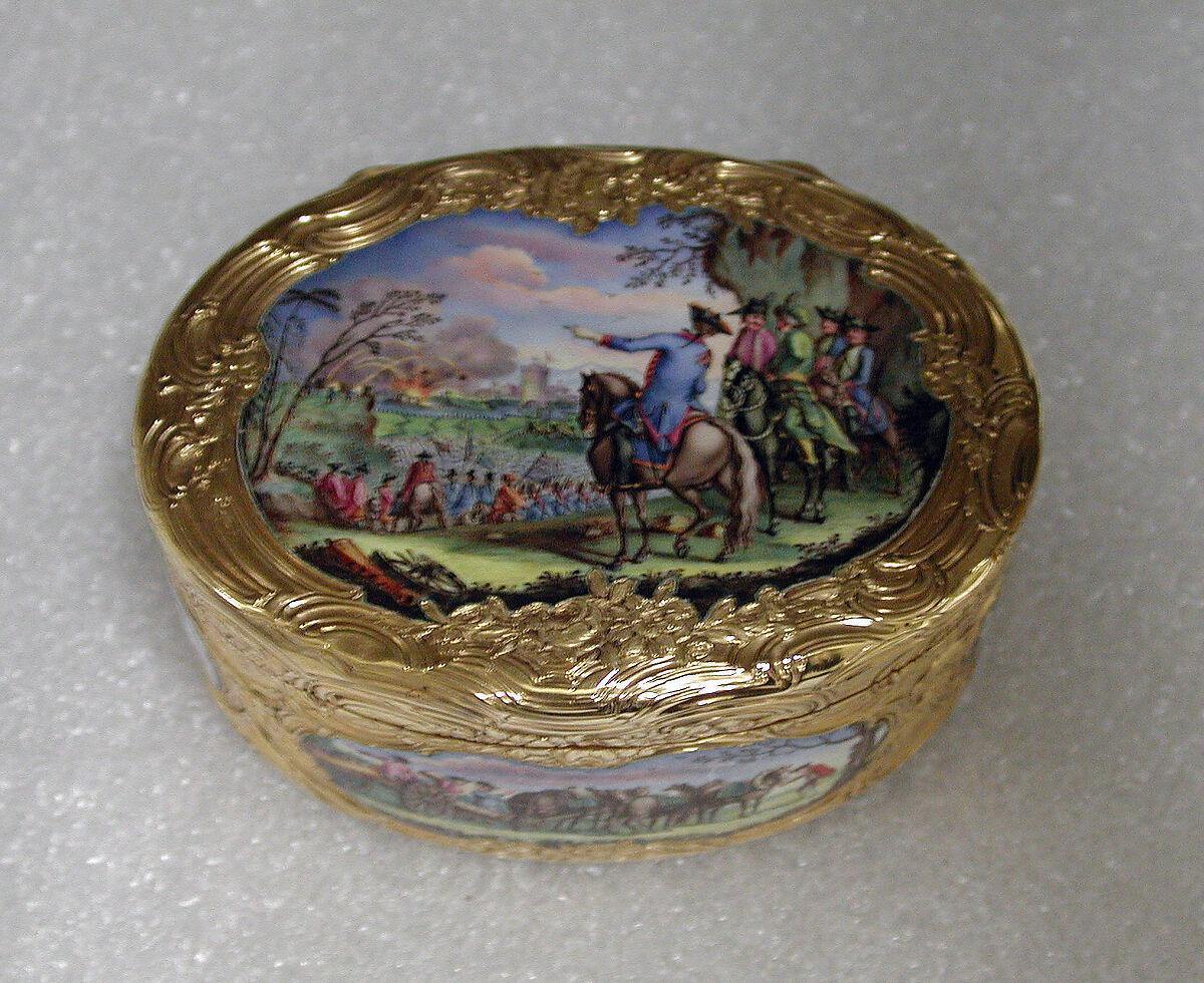 Snuffbox with military scenes, I.I.H., Gold, enamel, possibly Swiss 