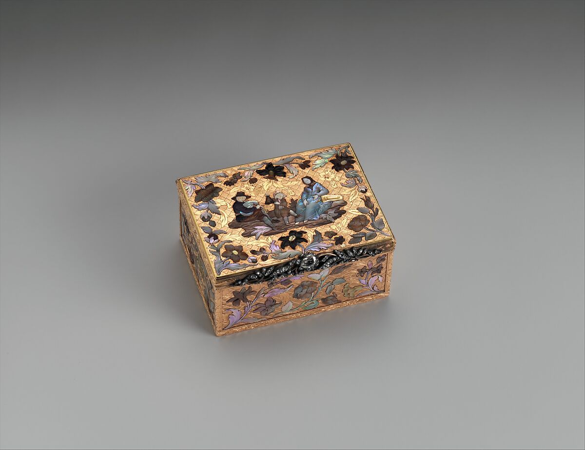 Snuffbox, Attributed to Daniel Baudesson (1716–1785, working 1730–80), Gold, mother-of-pearl, ivory, diamonds, German, Berlin 