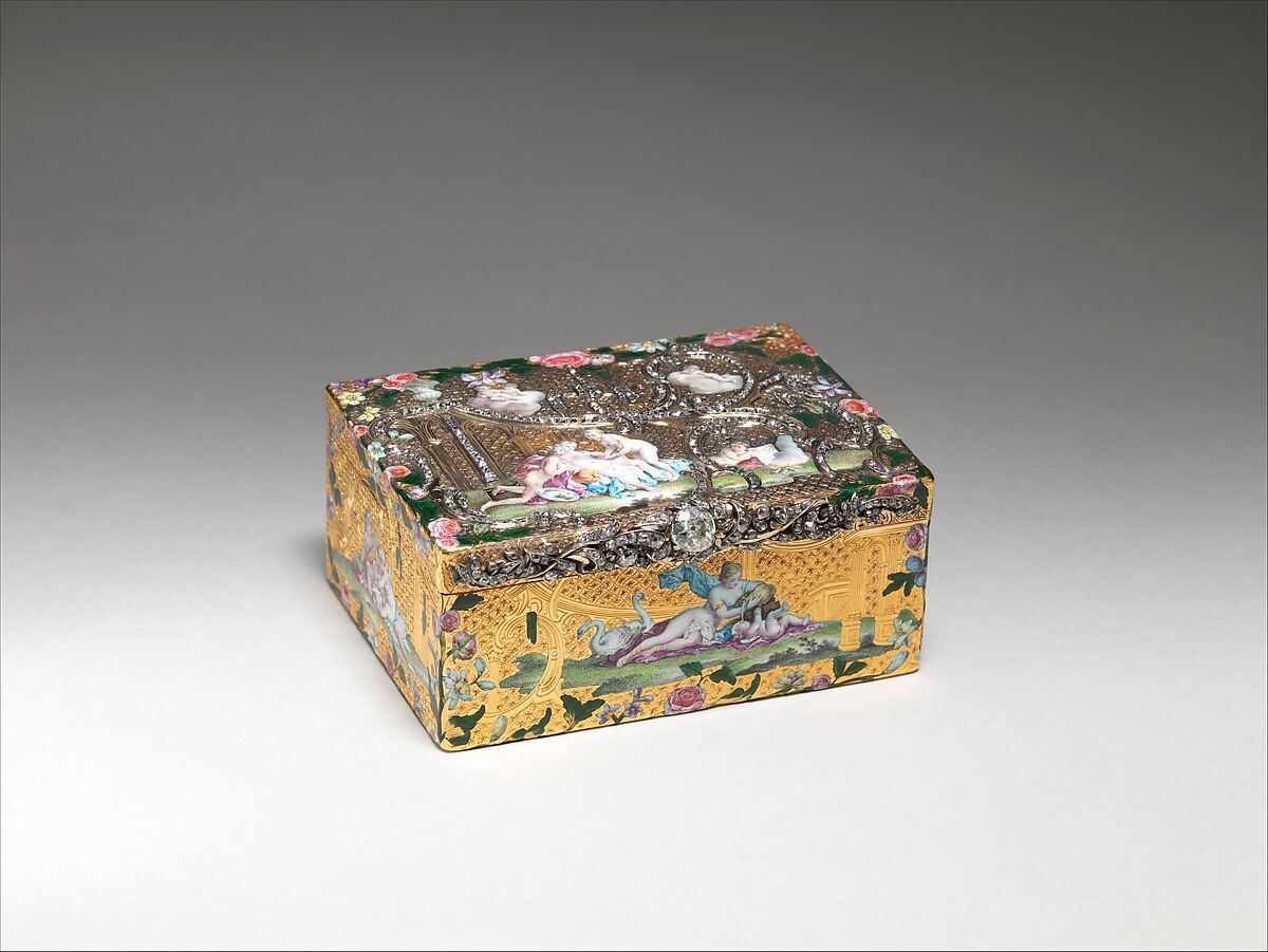 Snuffbox with portrait of Frederick the Great (1712–1786), King of Prussia, Daniel Baudesson (1716–1785, working 1730–80), Gold, enamel, diamonds; ivory, German, Berlin 