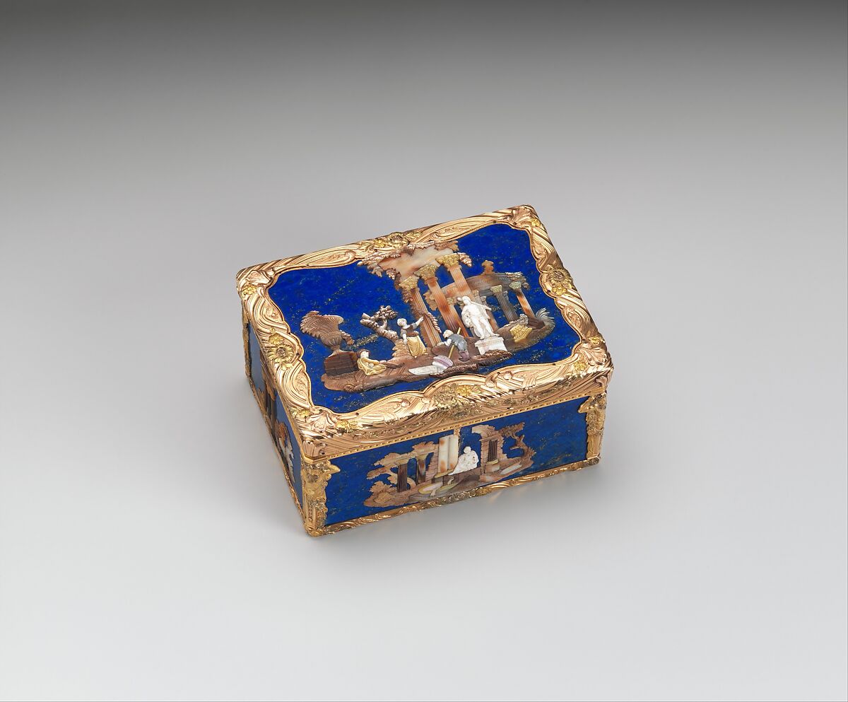 Snuffbox, D. B., Stettin, Germany, Gold, lapis lazuli, mother-of-pearl, ivory, German, Berlin 