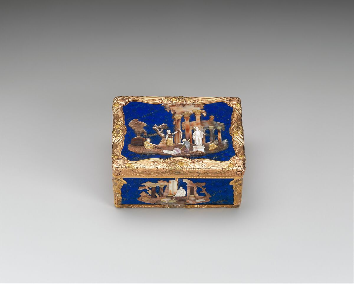 Snuffbox, D. B., Stettin, Germany, Gold, lapis lazuli, mother-of-pearl, ivory, German, Berlin