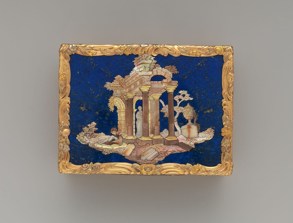 Snuffbox, D. B., Stettin, Germany, Gold, lapis lazuli, mother-of-pearl, ivory, German, Berlin