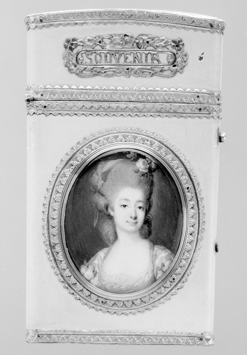 Souvenir with portrait of a woman, Miniature by François Dumont (French, Lunéville 1751–1831 Paris), Gold, enamel; ivory, French, Paris 