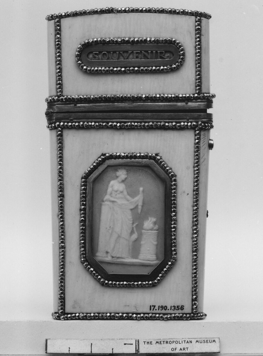 Souvenir, Porcelain plaque made at Sèvres Manufactory (French, 1740–present), Gold, ivory, steel, porcelain; ivory, French, Sèvres 