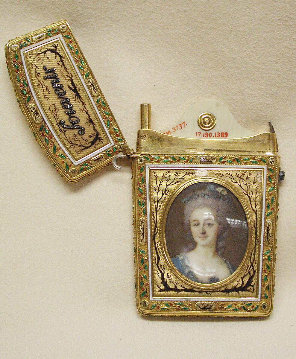 Souvenir with portrait of a woman, Possibly by Gabriel Lebidois (active Paris, master 1781, active 1792), Gold, enamel, diamonds; ivory, French, Paris