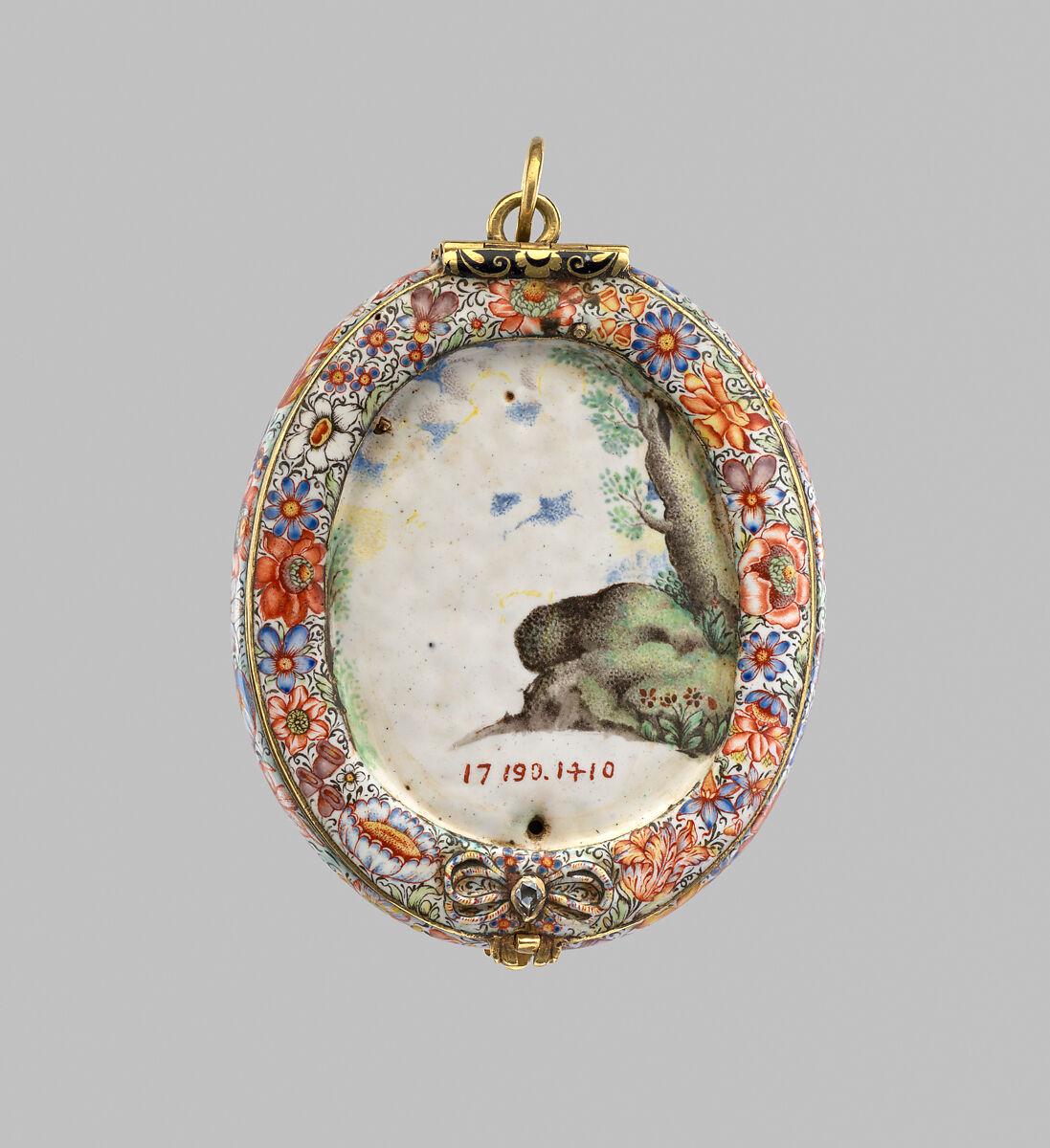 Pendant, Painted enamel on gold; pearl, German, possibly Strasbourg