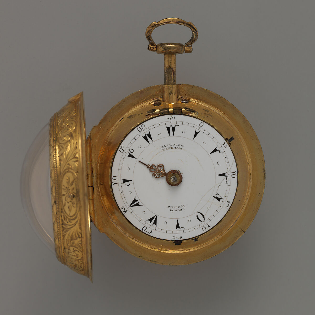 Clock-watch, Watchmaker: Firm of Markham, Marwick, Perigal, Gilt metal, horn, enamel, British, London