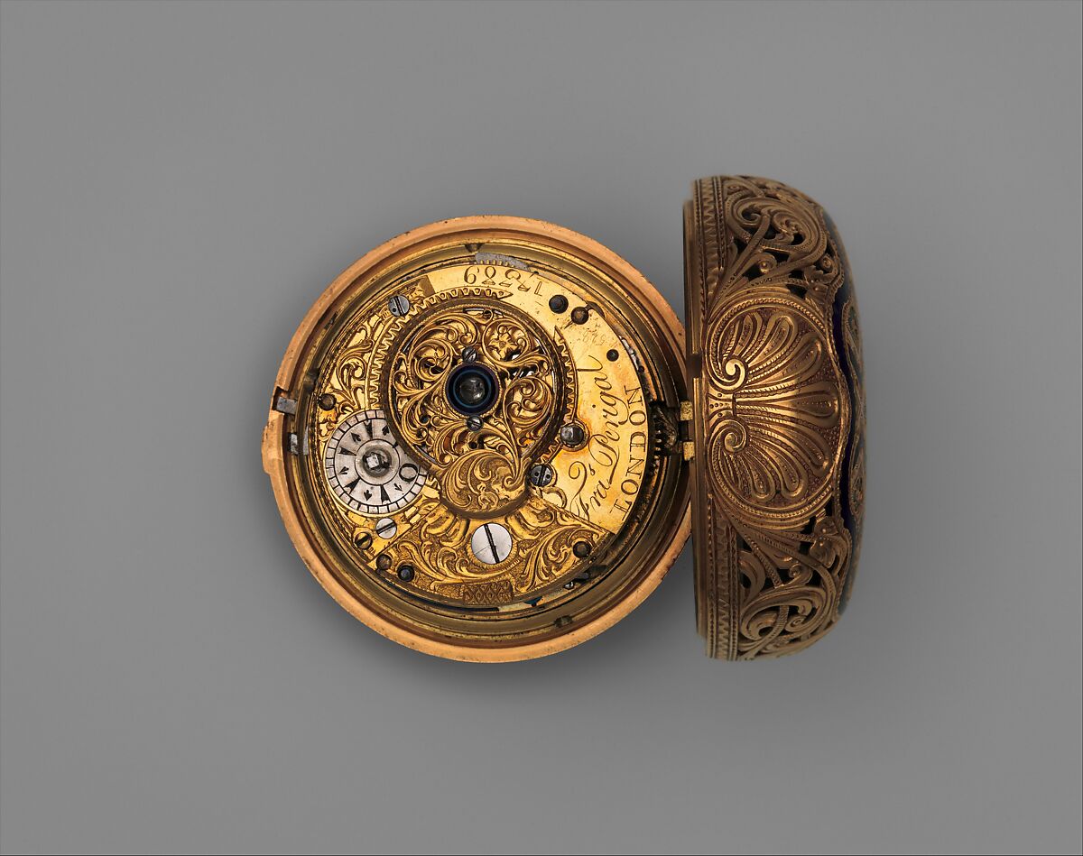 Repeating watch, Movement by Francis Perigal (British, active 1741–67), Case: partly enameled gold; Dial: white enamel with black numerals and silver hands set with diamonds; Movement: gilded brass and partly blued steel, British, London, for Turkish market