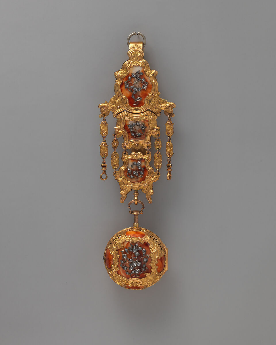 Watch and chatelaine, Probably by Francis Perigal (British, active 1741–67), Case: gold, enamel, diamonds; Dial: enamel, silver hands, set with diamonds; Movement: with diamond endstone, British, London, for Turkish market