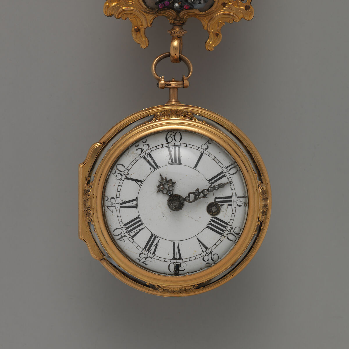 Watch and chatelaine, Watchmaker: John Rich (British, active 1735–75), Agate, gold, diamonds, rubies, enamel, British, London