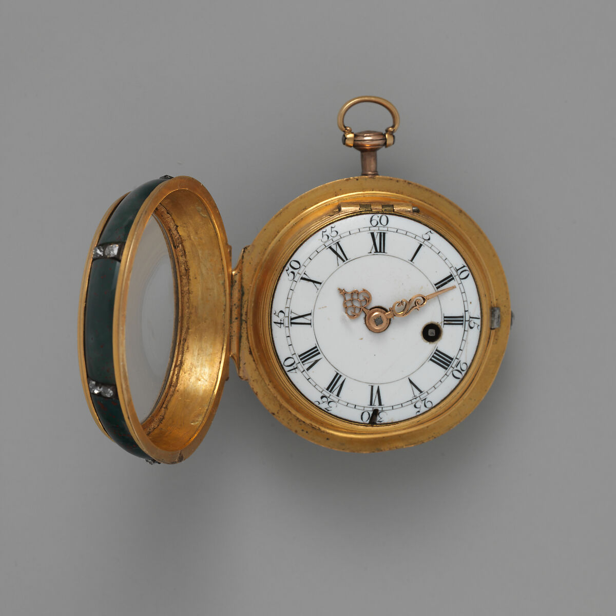 Watch, Watchmaker: George Dutens (active London, mid-18th century), Bloodstone, gold, diamonds, British, London