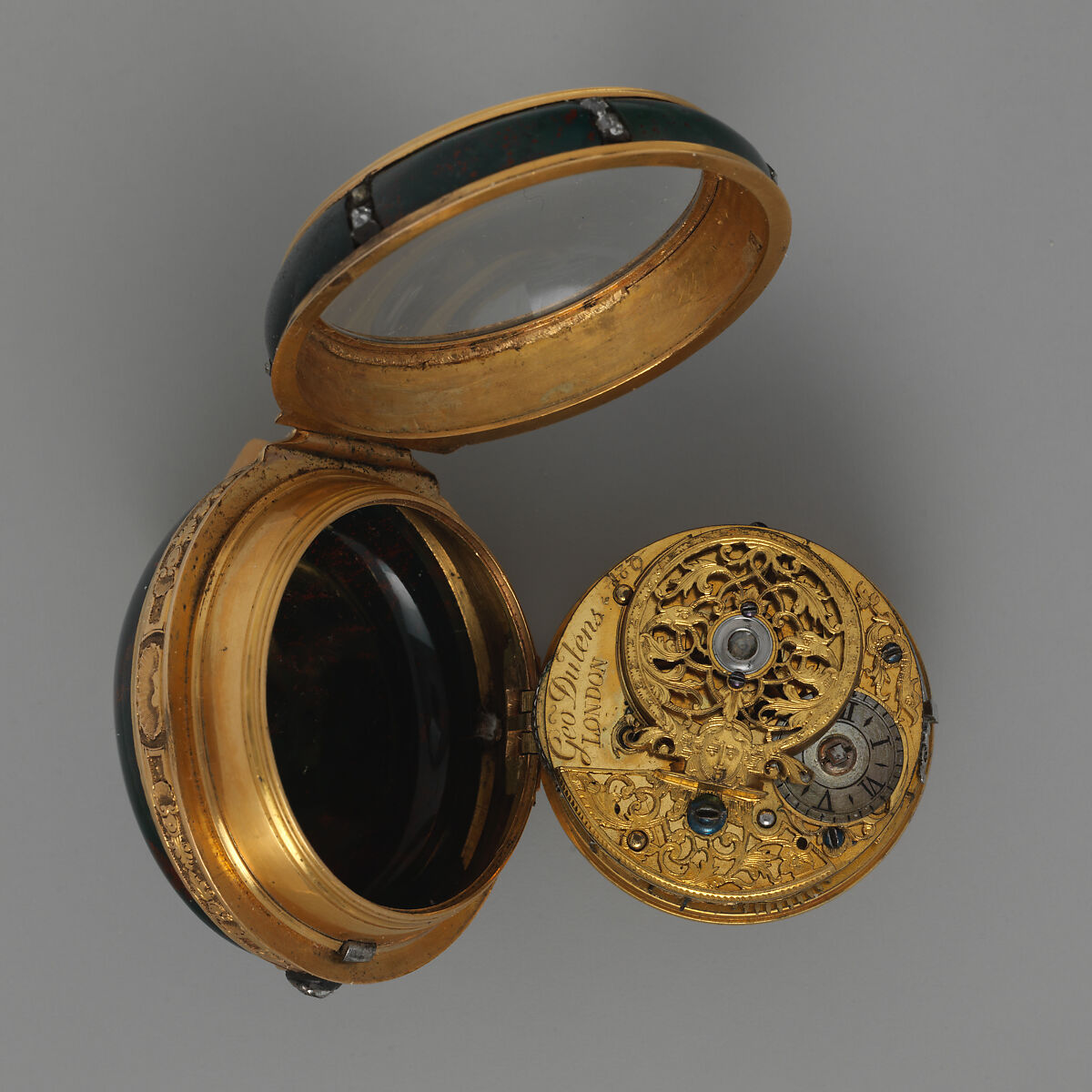 Watch, Watchmaker: George Dutens (active London, mid-18th century), Bloodstone, gold, diamonds, British, London