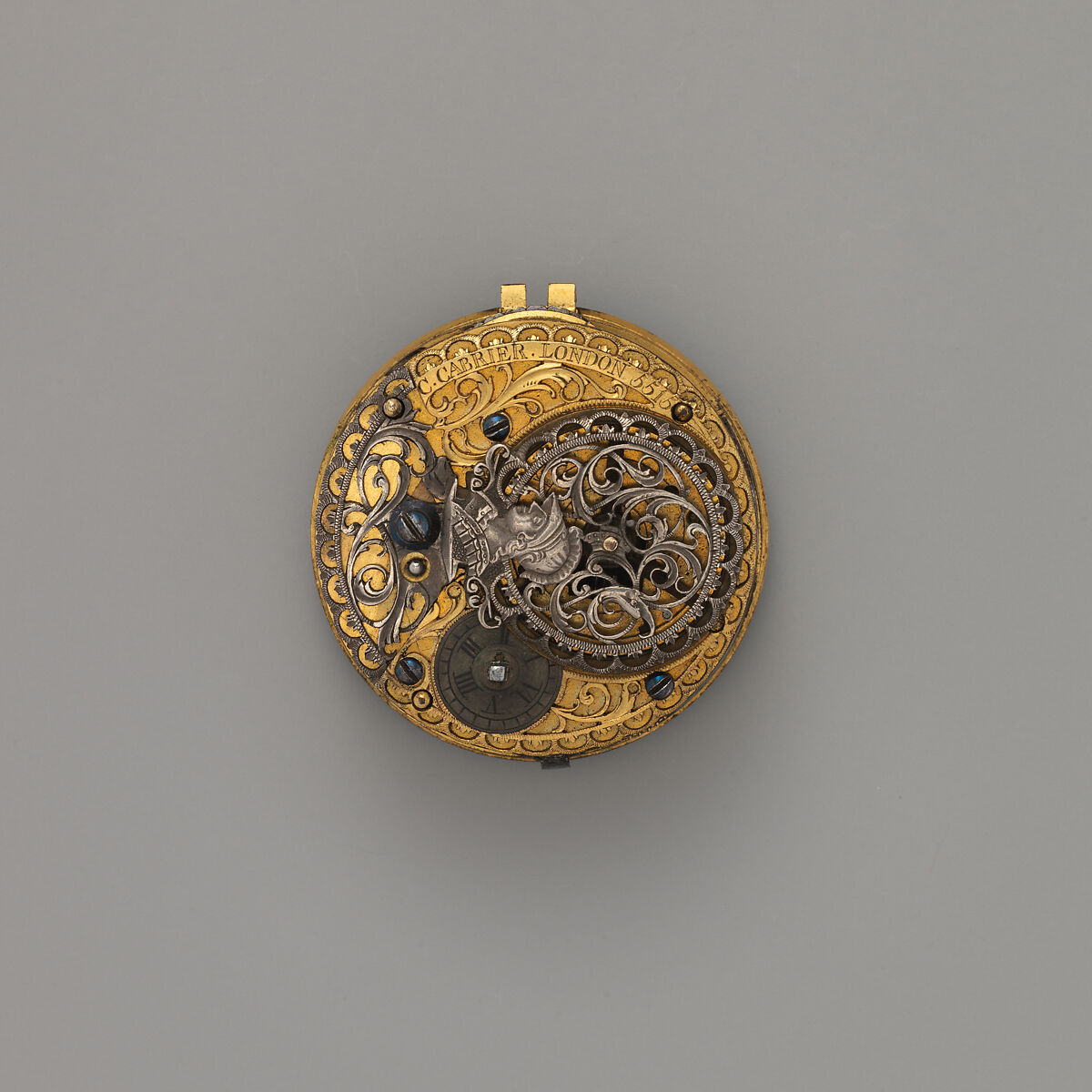 Watch movement, Watchmaker: Charles Cabrier II (British, act. 1719–d. 1776), Silver enamel, gilt-metal, British, London