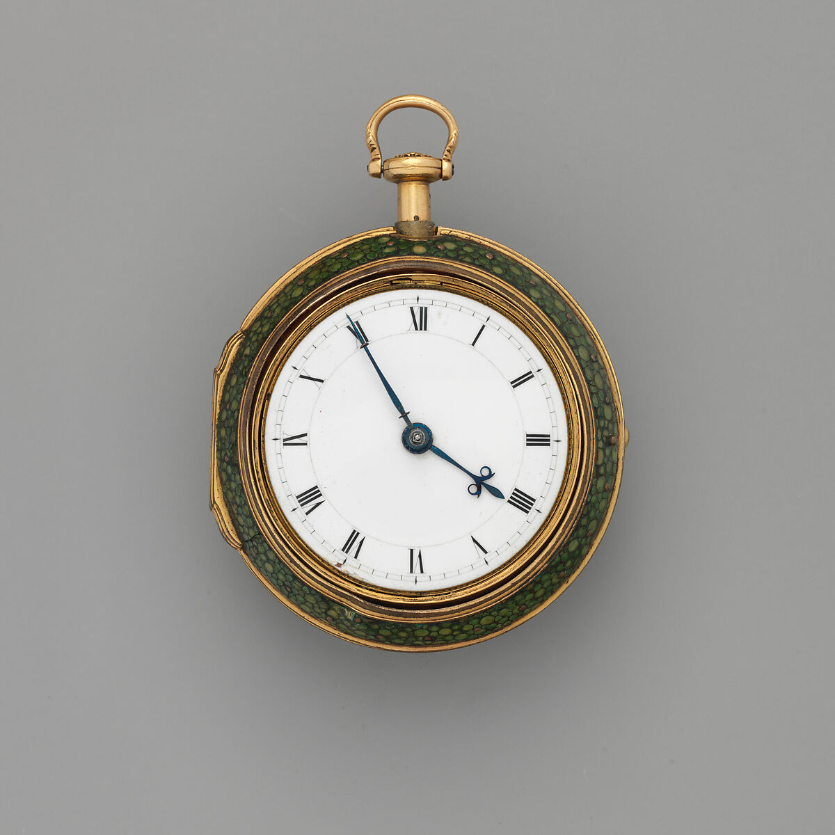 Repeater watch, Watchmaker: William Webster (British, Clockmakers&#39; Company 1710–34, died 1735), Gold, shagreen, enamel, British, London 