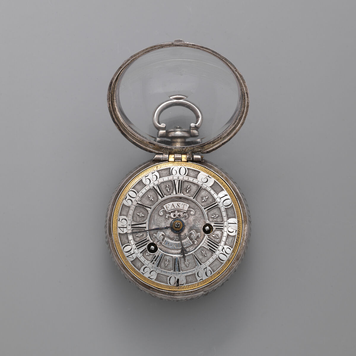 Pair-case clock-watch, Watchmaker: Imitator of Edward East (British, 1602–1697), Silver; leather outer case, British, London