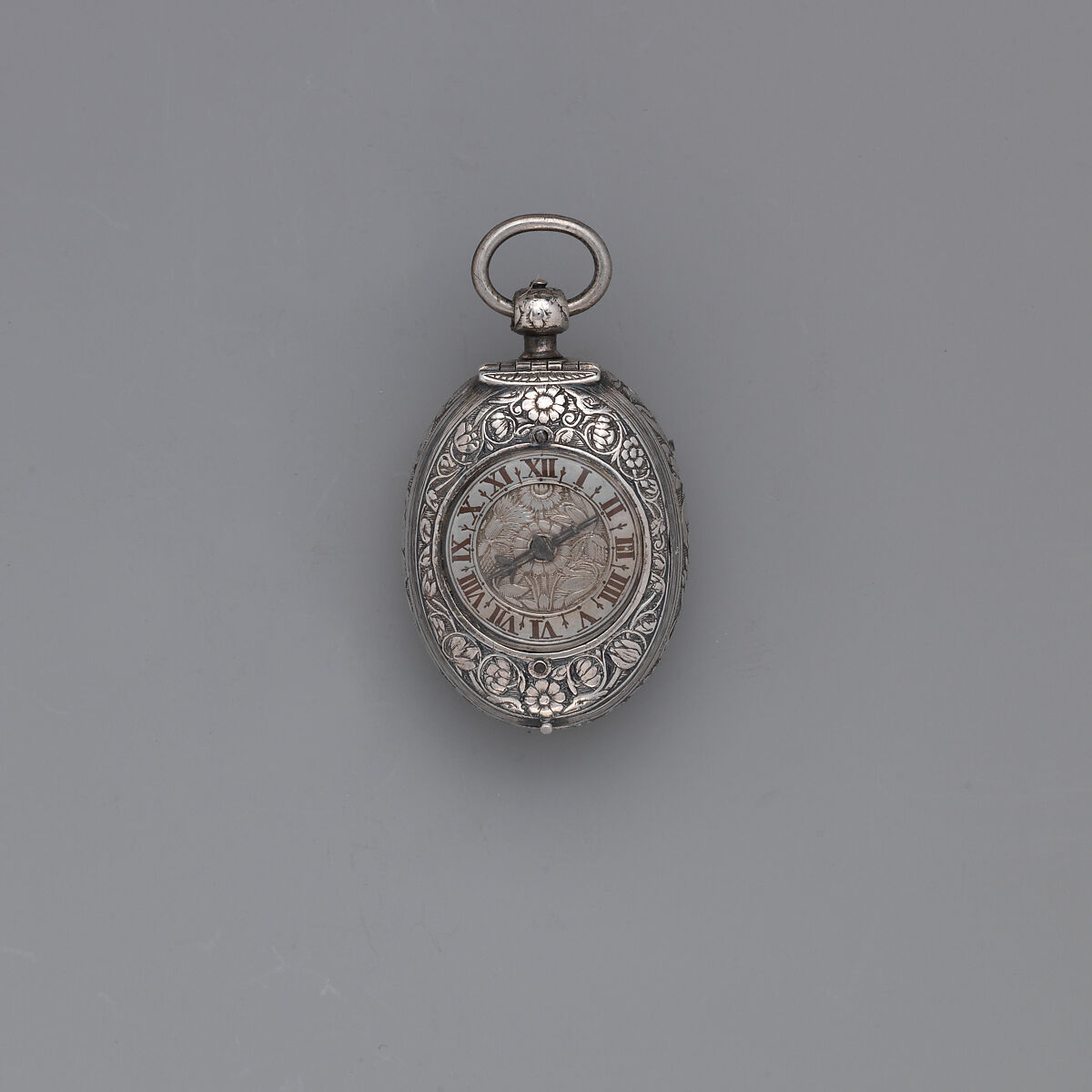 Watch, Movement by John Midnall (recorded ca. 1620–41), Case: silver; Movement: gilded brass and steel, partly blued, British, London 