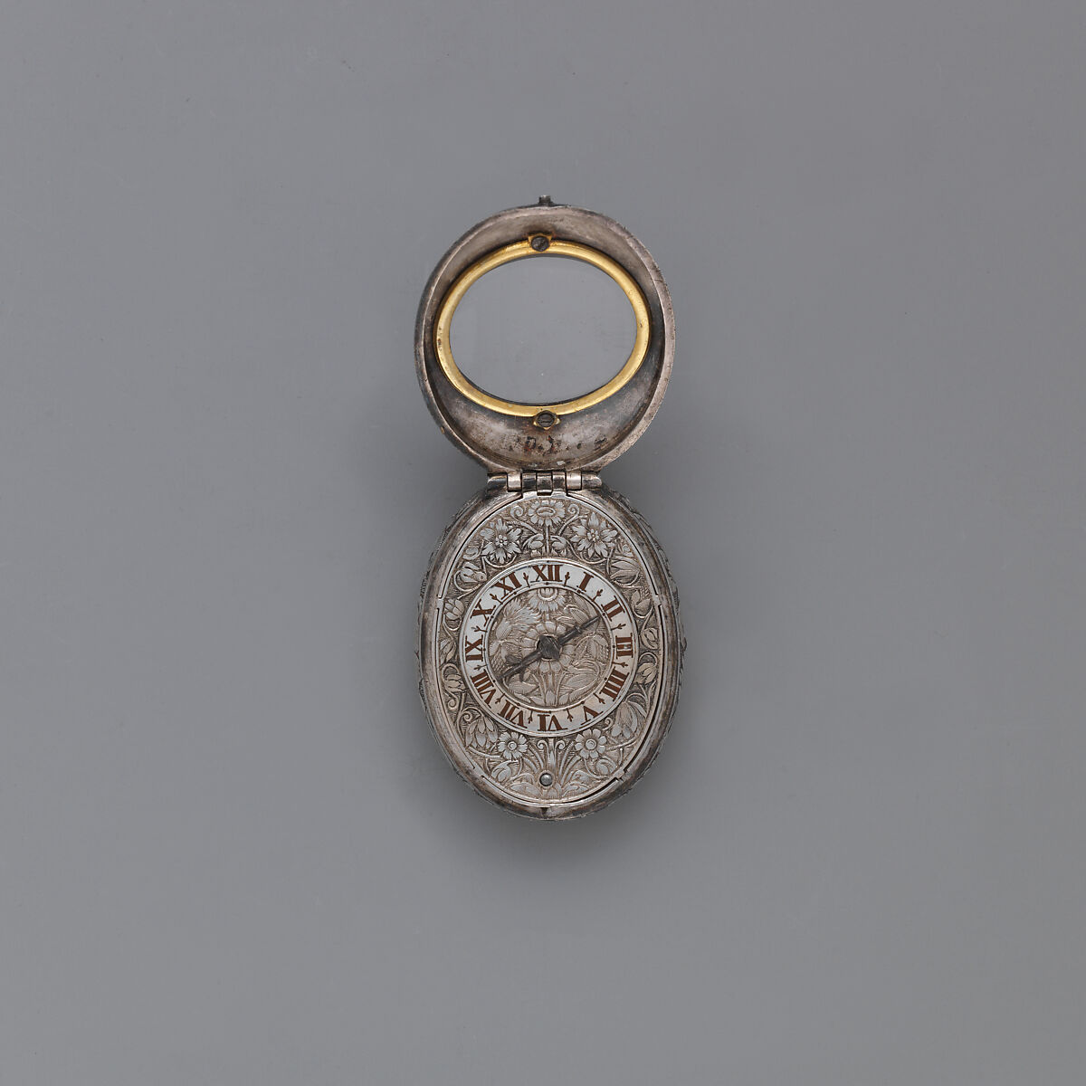 Watch, Movement by John Midnall (recorded ca. 1620–41), Case: silver; Movement: gilded brass and steel, partly blued, British, London