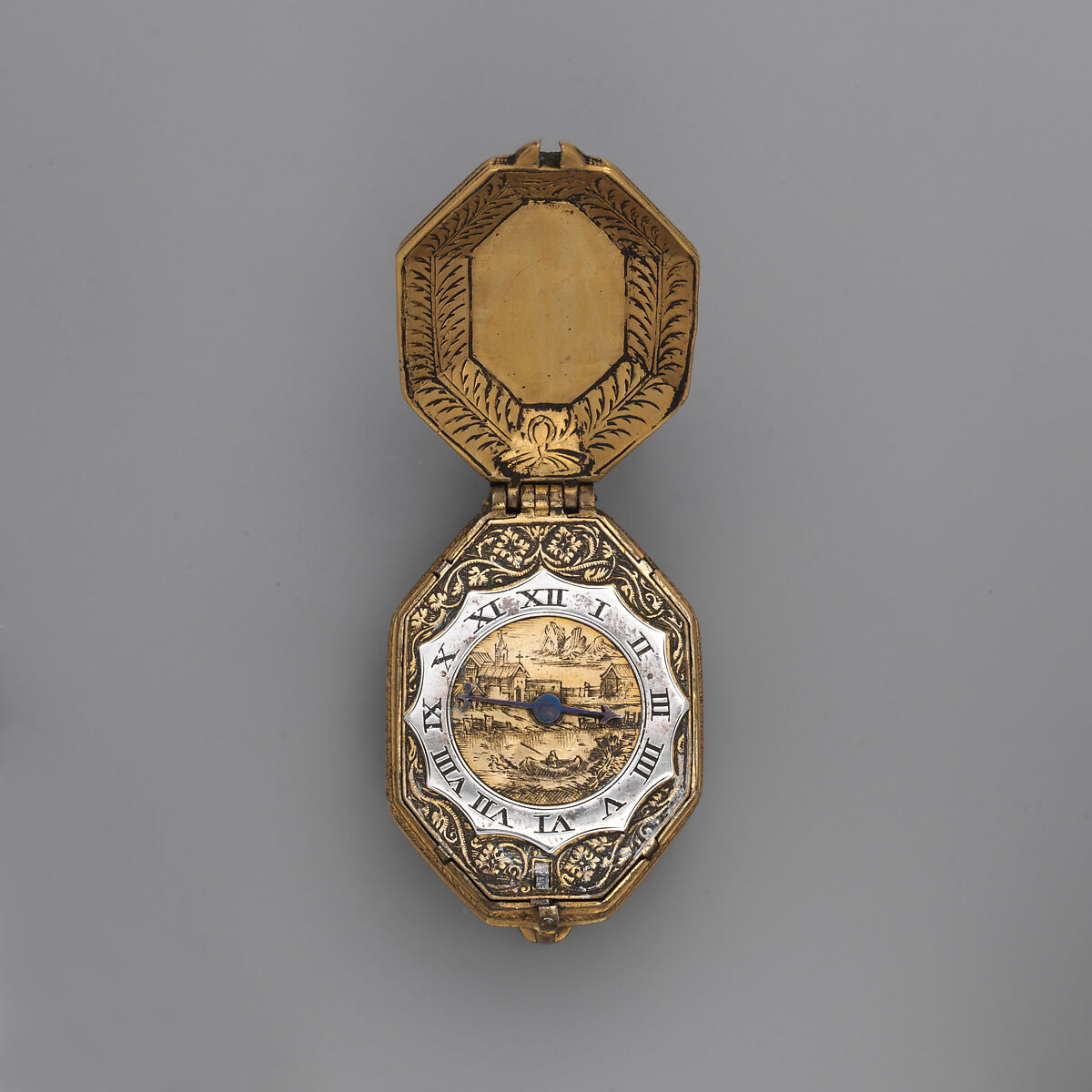 Watch, Watchmaker: Isaac Symms (British, active 1615–28), Brass, gilded; silver; and blued steel, British, London 