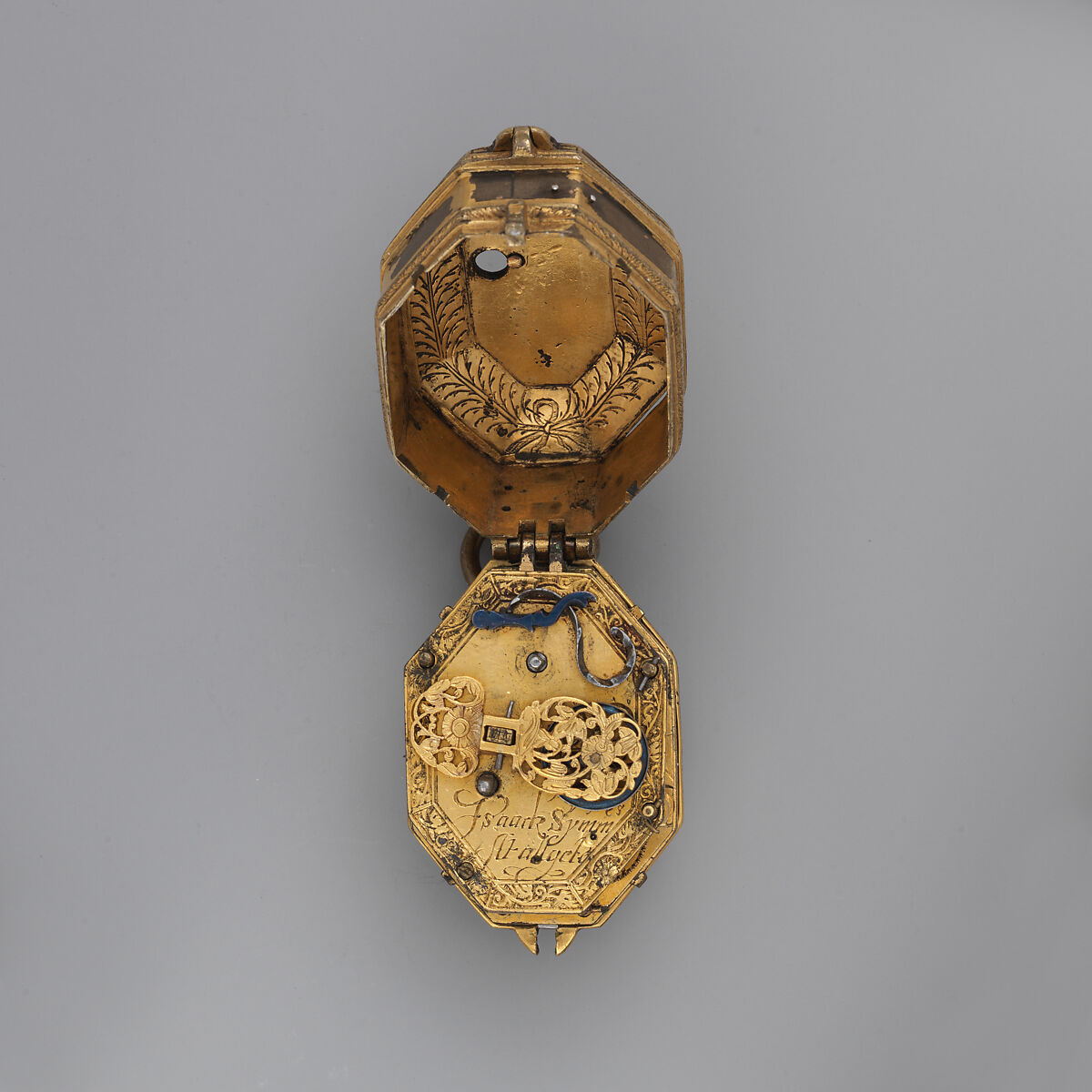 Watch, Watchmaker: Isaac Symms (British, active 1615–28), Brass, gilded; silver; and blued steel, British, London