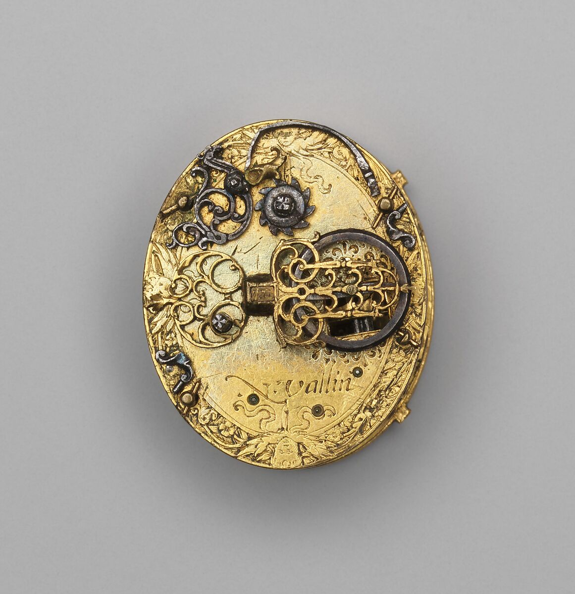 Watch in the form of a Lesser George, Movement by Nicholas Vallin (Flemish, active ca. 1590–died 1603), Case and dial: gold, partly enameled; movement: gilded brass and steel, British, London
