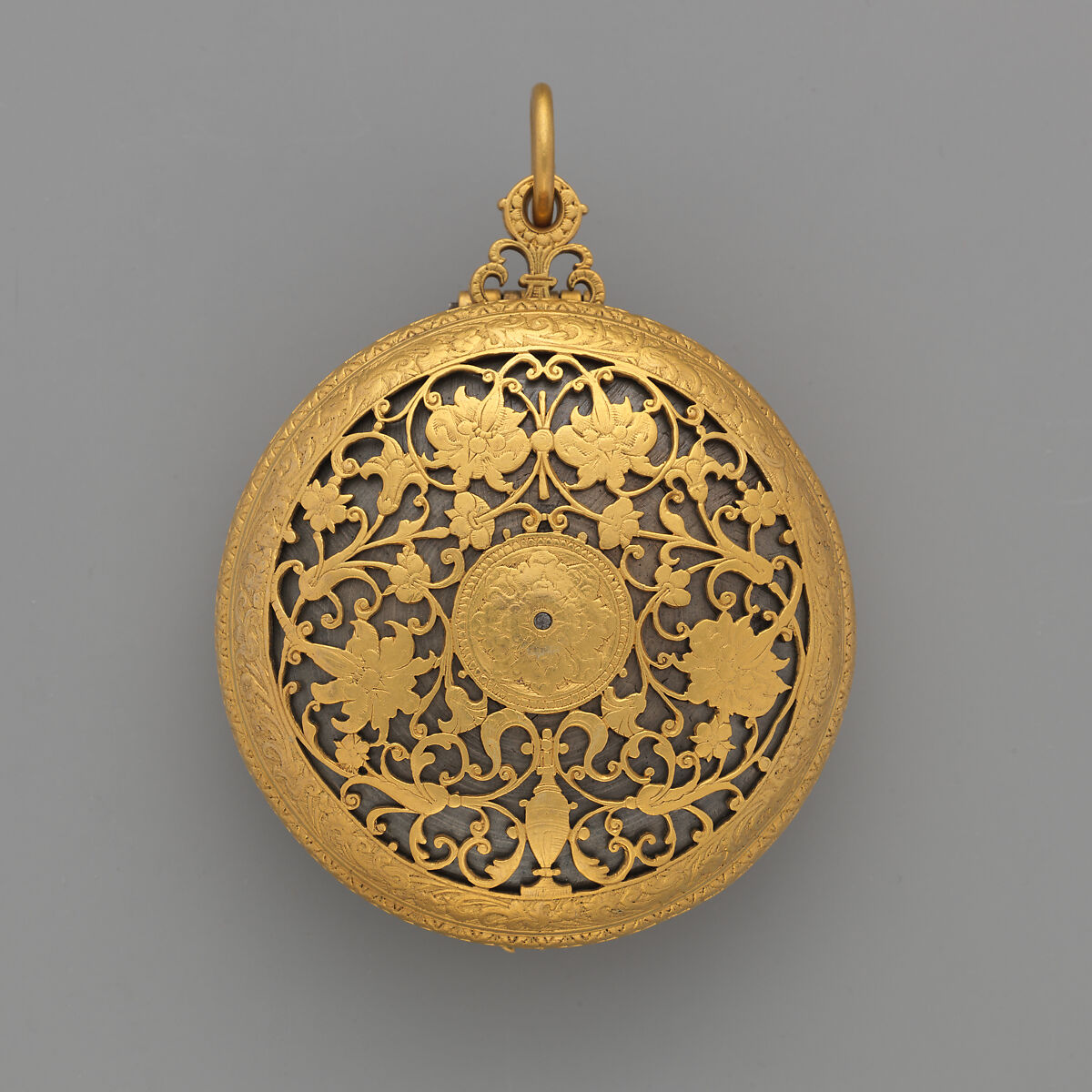 Watch with alarm, Movement by Nicholas Vallin (Flemish, active ca. 1590–died 1603), Case: gilded brass, slver; movement: gilded brass, with an alarm train of iron, British, London