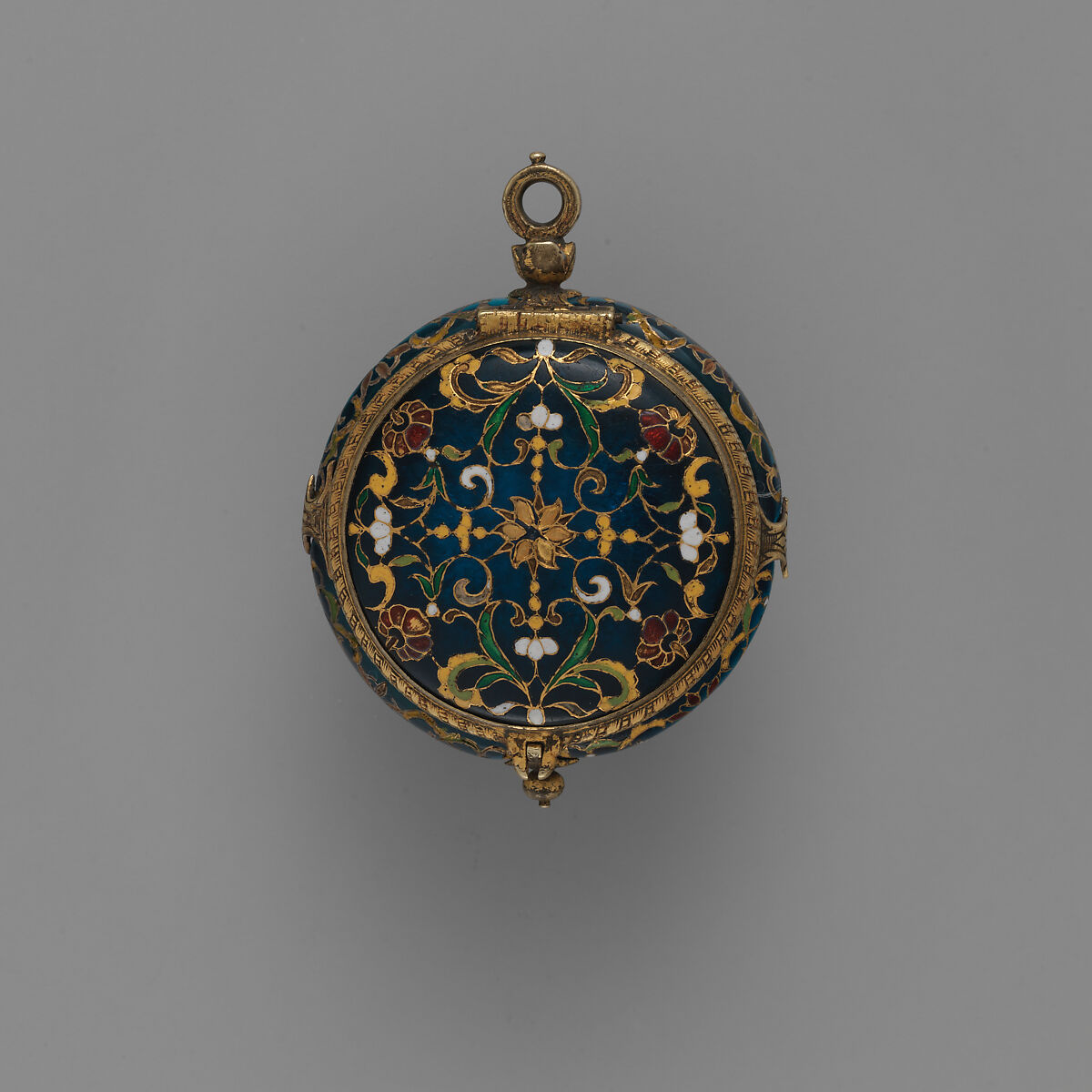 Watch, Watchmaker: Simon Hackett (before 1620–1664, active 1630–60, master 1646), Case: enamel, glass, gold, and gilded brass; Movement: gilded brass and steel, partly blued, British, London movement with French case 