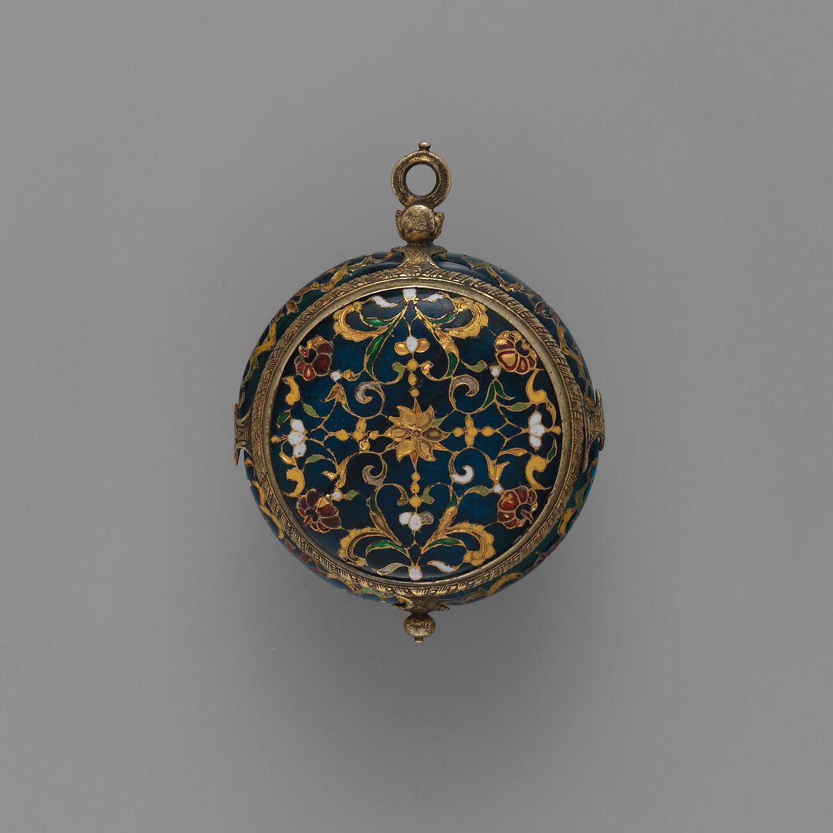 Watch, Watchmaker: Simon Hackett (before 1620–1664, active 1630–60, master 1646), Case: enamel, glass, gold, and gilded brass; Movement: gilded brass and steel, partly blued, British, London movement with French case