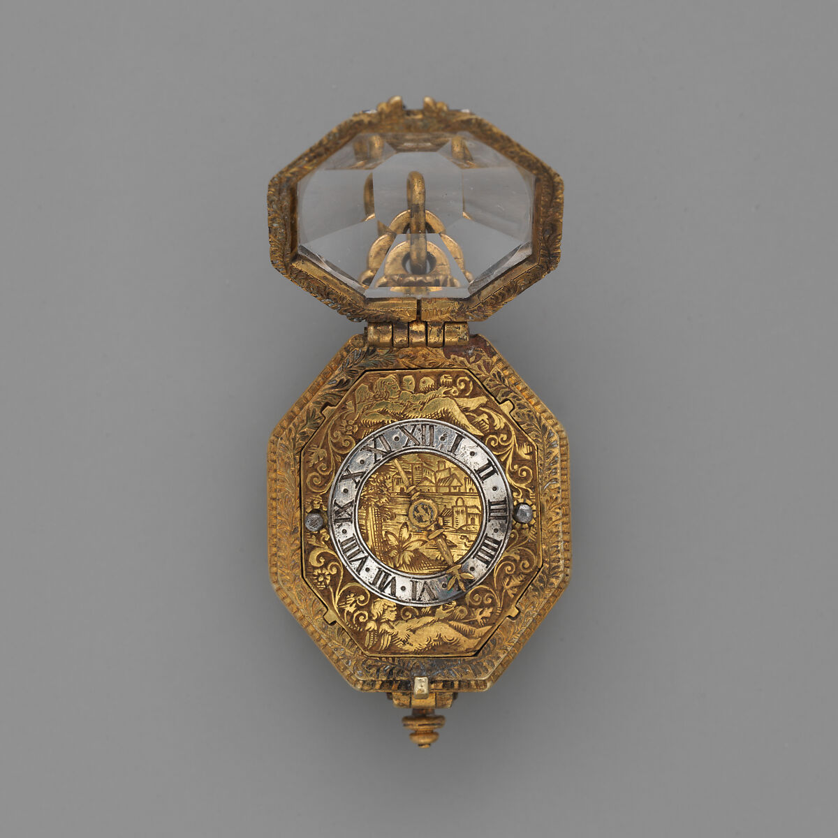 Watch, Watchmaker: Richard Ledertz (German, recorded 1600–30), Silver gilt, rock crystal, gilt brass, steel, German, Strasbourg 