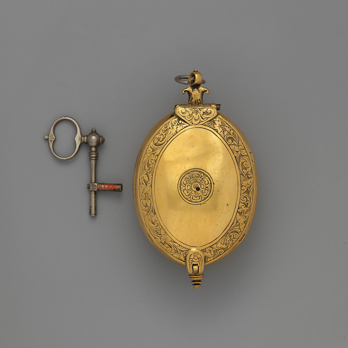 Watch and key, Watchmaker: John Wright (British, active ca. 1620–40), Gilded brass and blued steel, British, London