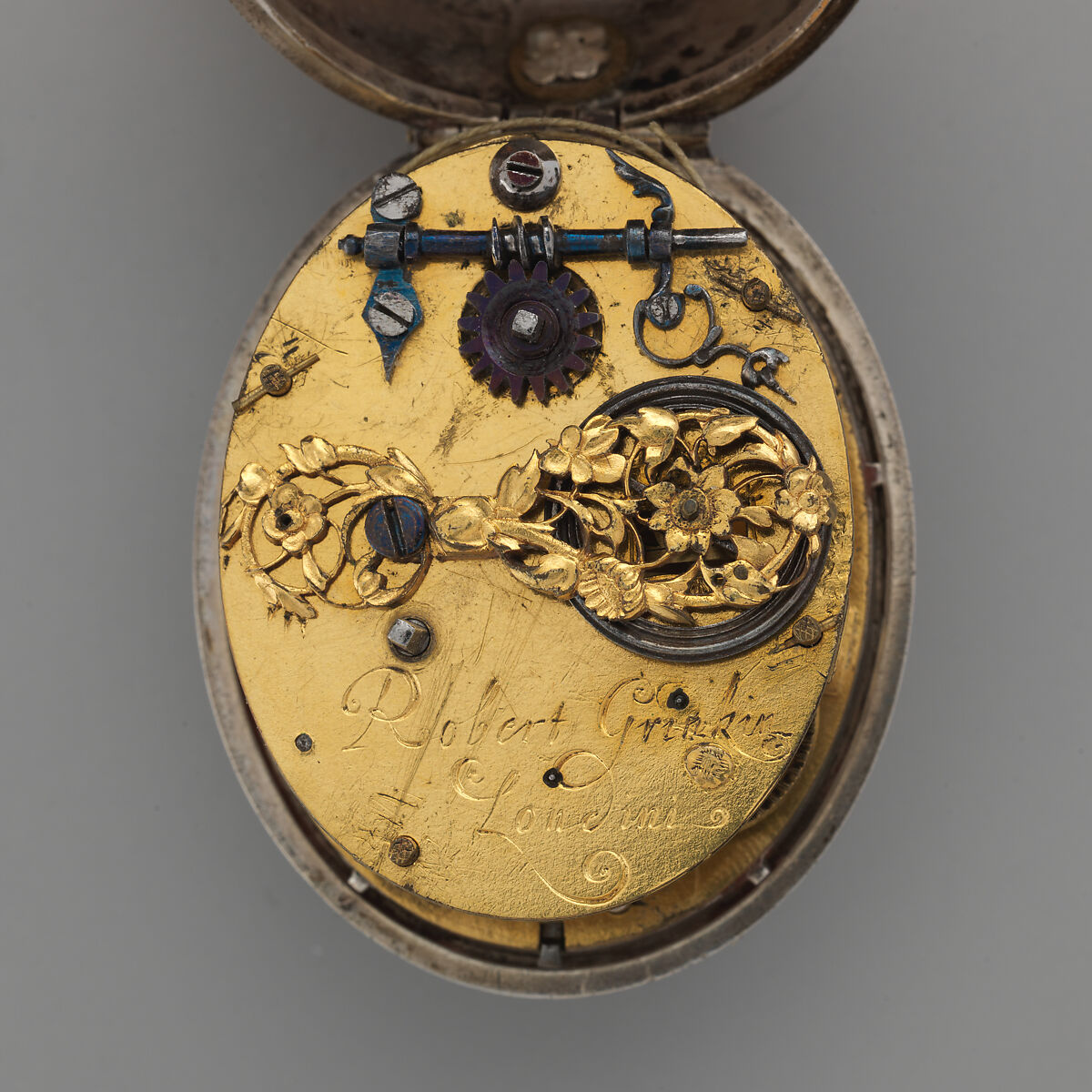 Watch, Watchmaker: Robert Grinkin (British, born after 1605, Clockmakers' Comapny 1632, died 1661), Case: silver; Movement: gilded brass and steel, partly blued, British, London