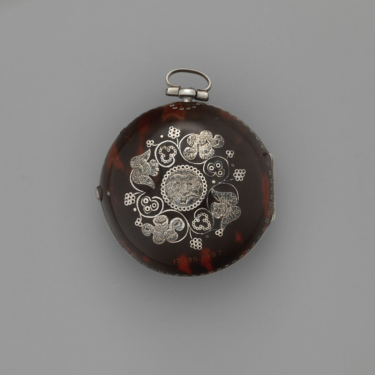 Pair-case watch, Watchmaker: Thomas Tompion (British, 1639–1713), Outer case: red tortoiseshell with silver inlay; Inner case and champlevé dial: silver, British, London