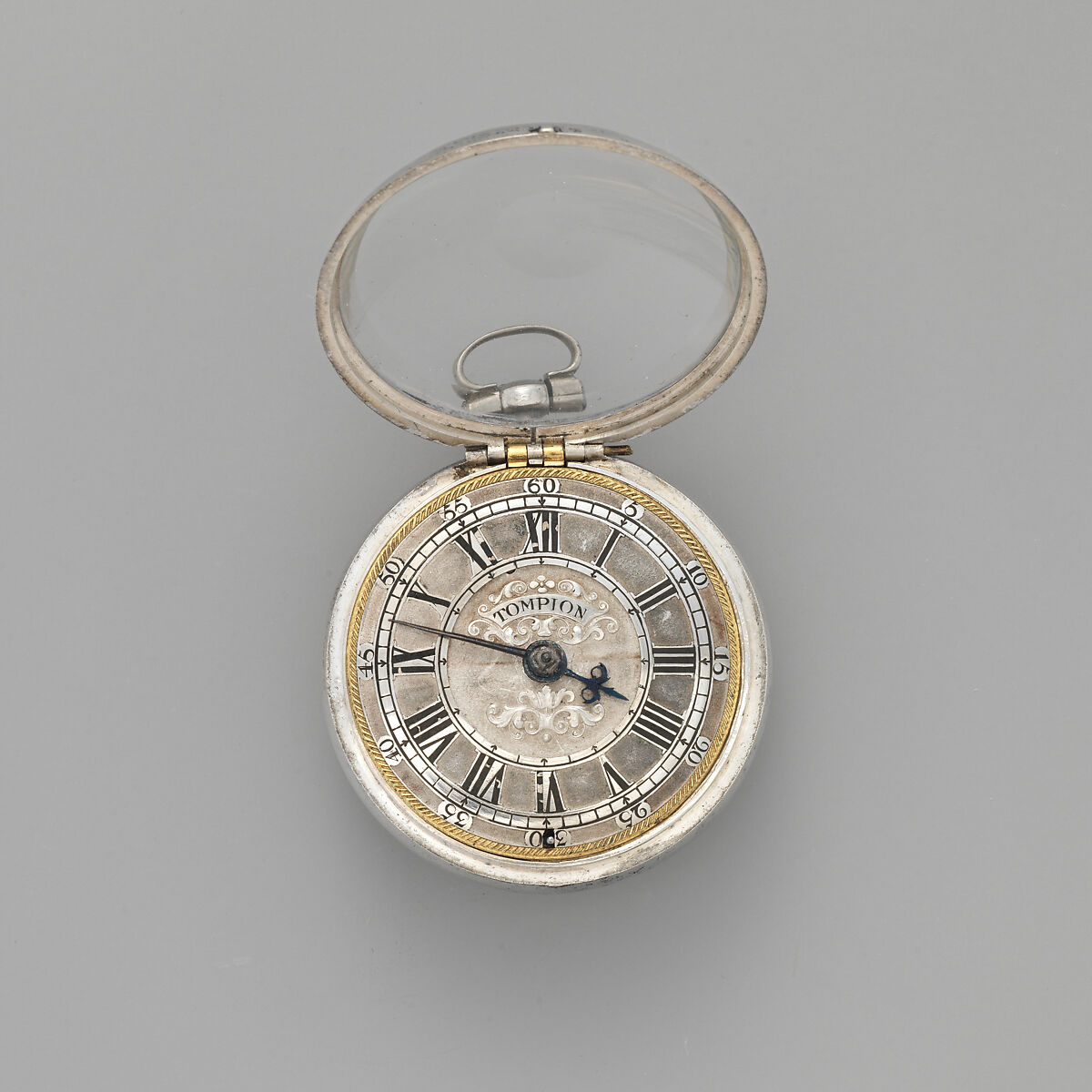 Pair-case watch, Watchmaker: Thomas Tompion (British, 1639–1713), Outer case: red tortoiseshell with silver inlay; Inner case and champlevé dial: silver, British, London